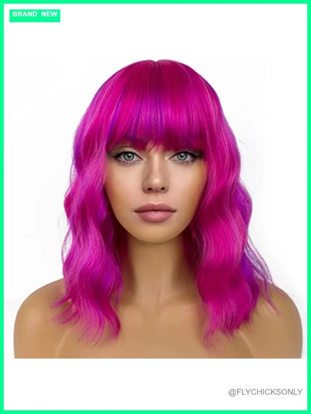 Short Bob Wig with Bangs Loose Wavy Synthetic Heat Resistant Fiber Costume Wig